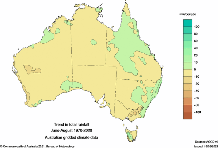 Trend In Total Rainfall Australia 1970 2020 